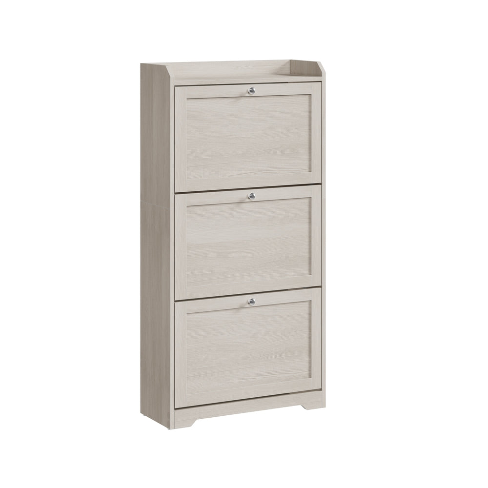 Shoe Cabinet - 3 Flip Drawers - 9.4 x 23.6 x 47.7 Inches - Dove Gray - Oatmeal Beige