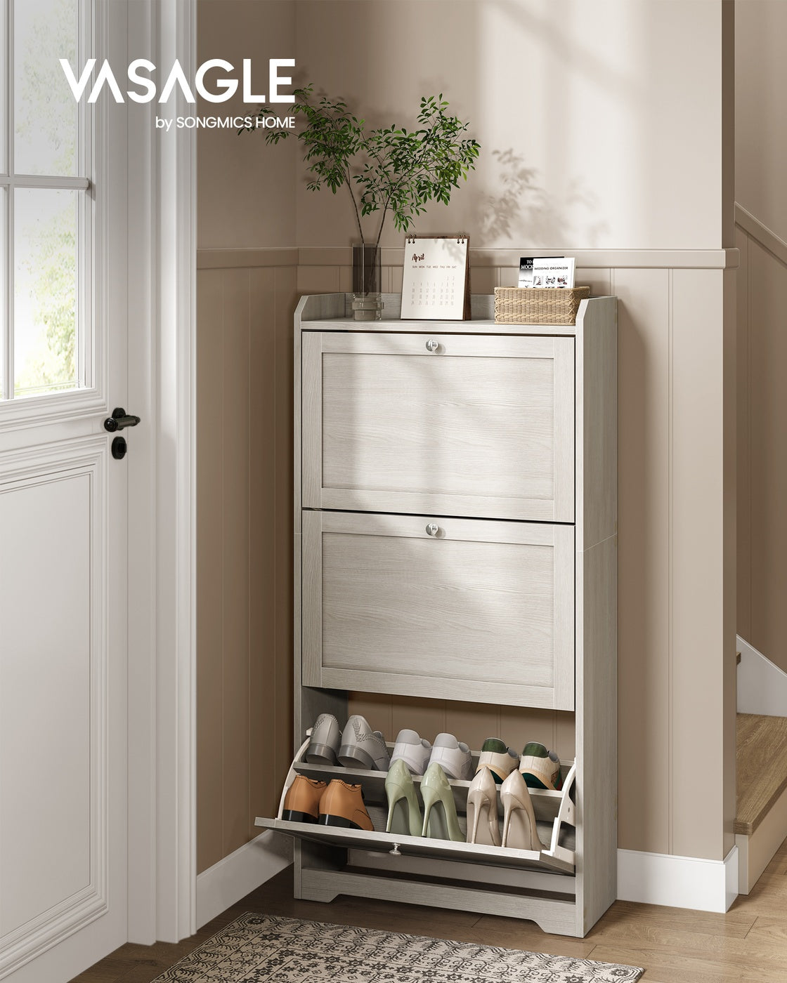 Shoe Cabinet - 3 Flip Drawers - 9.4 x 23.6 x 47.7 inches