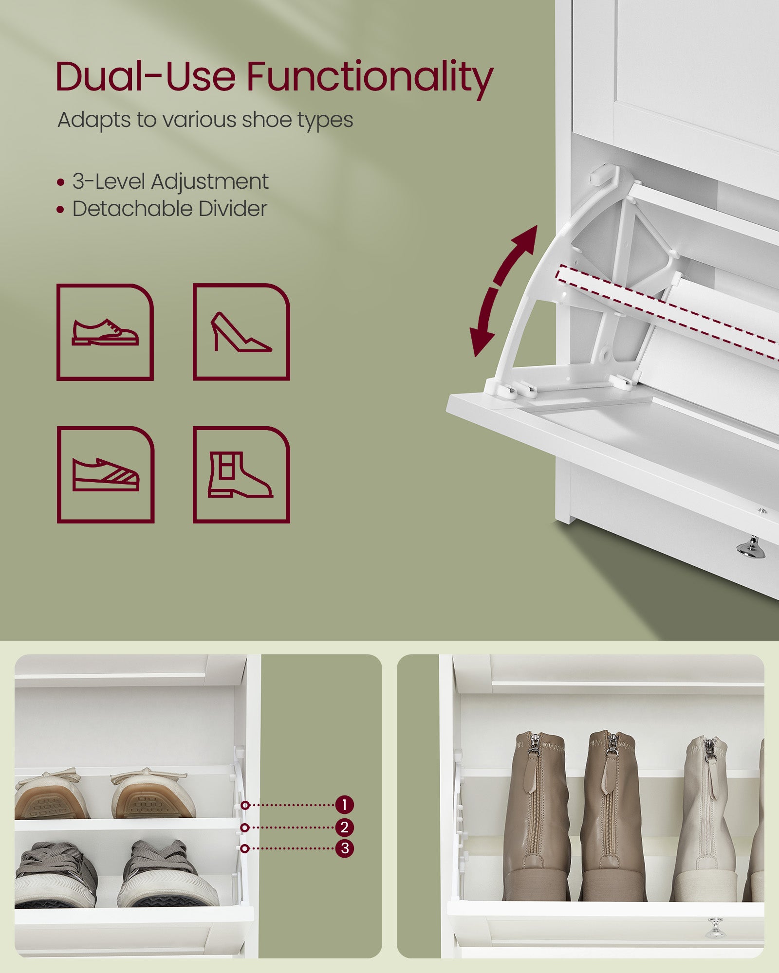 Shoe Cabinet with 3 Flip Drawers