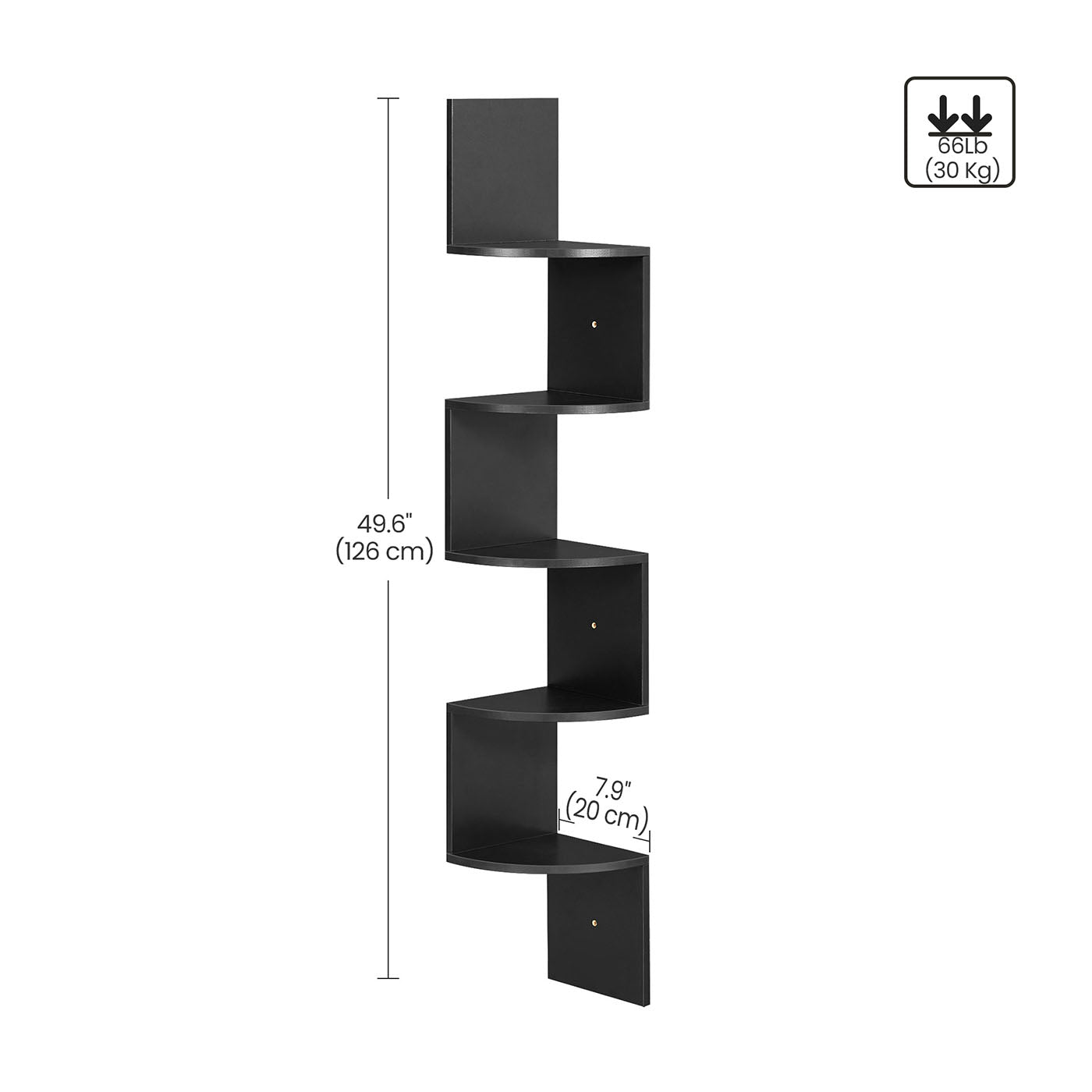 5-Tier Floating Corner Bookshelf - Ink Black