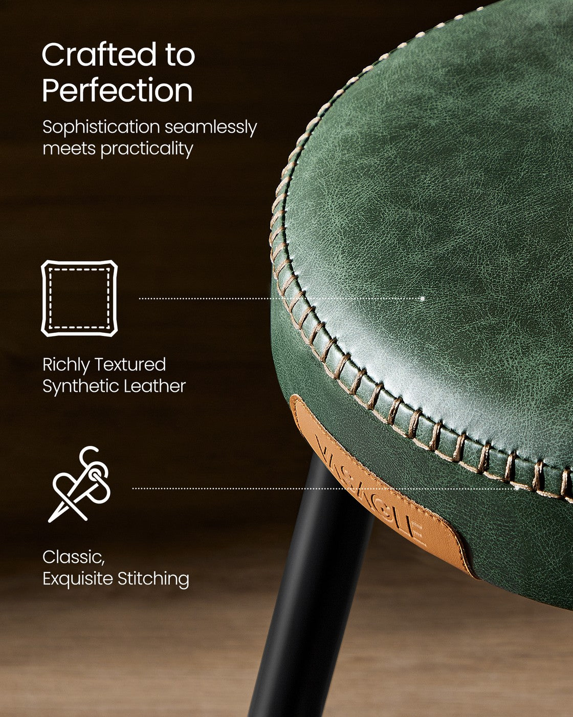 EKHO Collection Counter Stools - Synthetic Leather - 24.8-Inch Tall - Set of 2