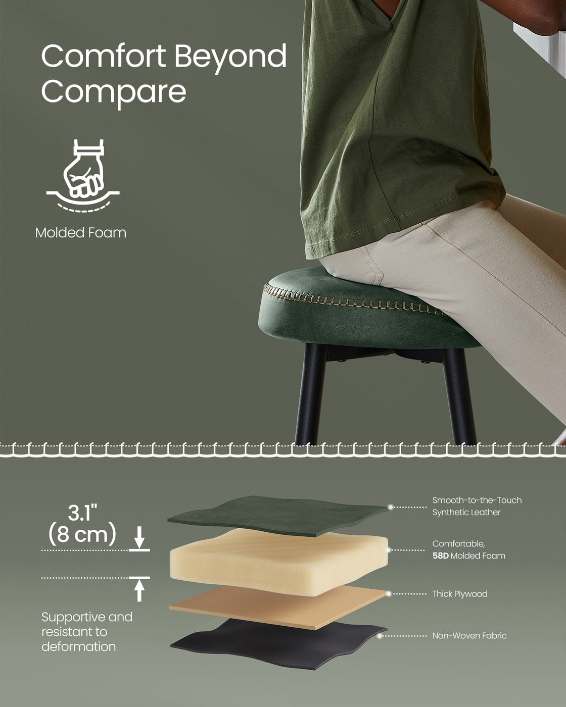 EKHO Collection Counter Stools - Synthetic Leather - 24.8-Inch Tall - Set of 2