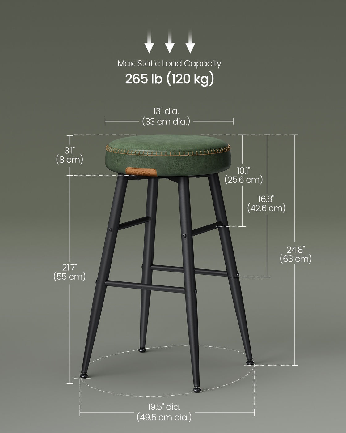 EKHO Collection Counter Stools - Synthetic Leather - 24.8-Inch Tall - Set of 2