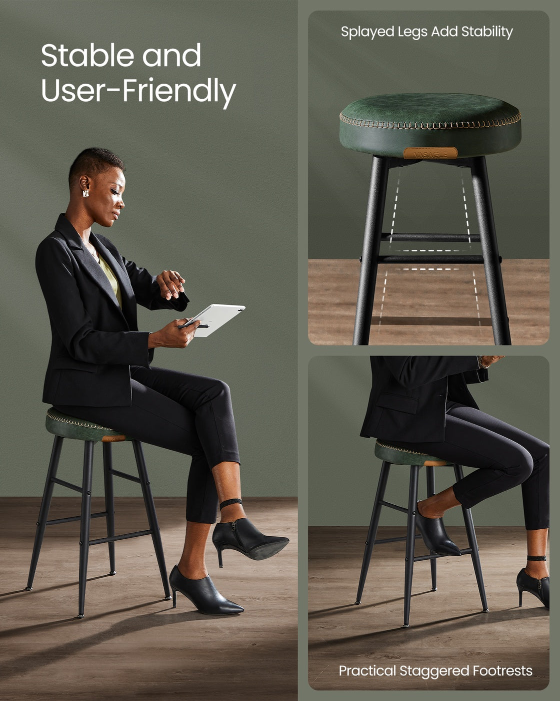 EKHO Collection Counter Stools - Synthetic Leather - 24.8-Inch Tall - Set of 2