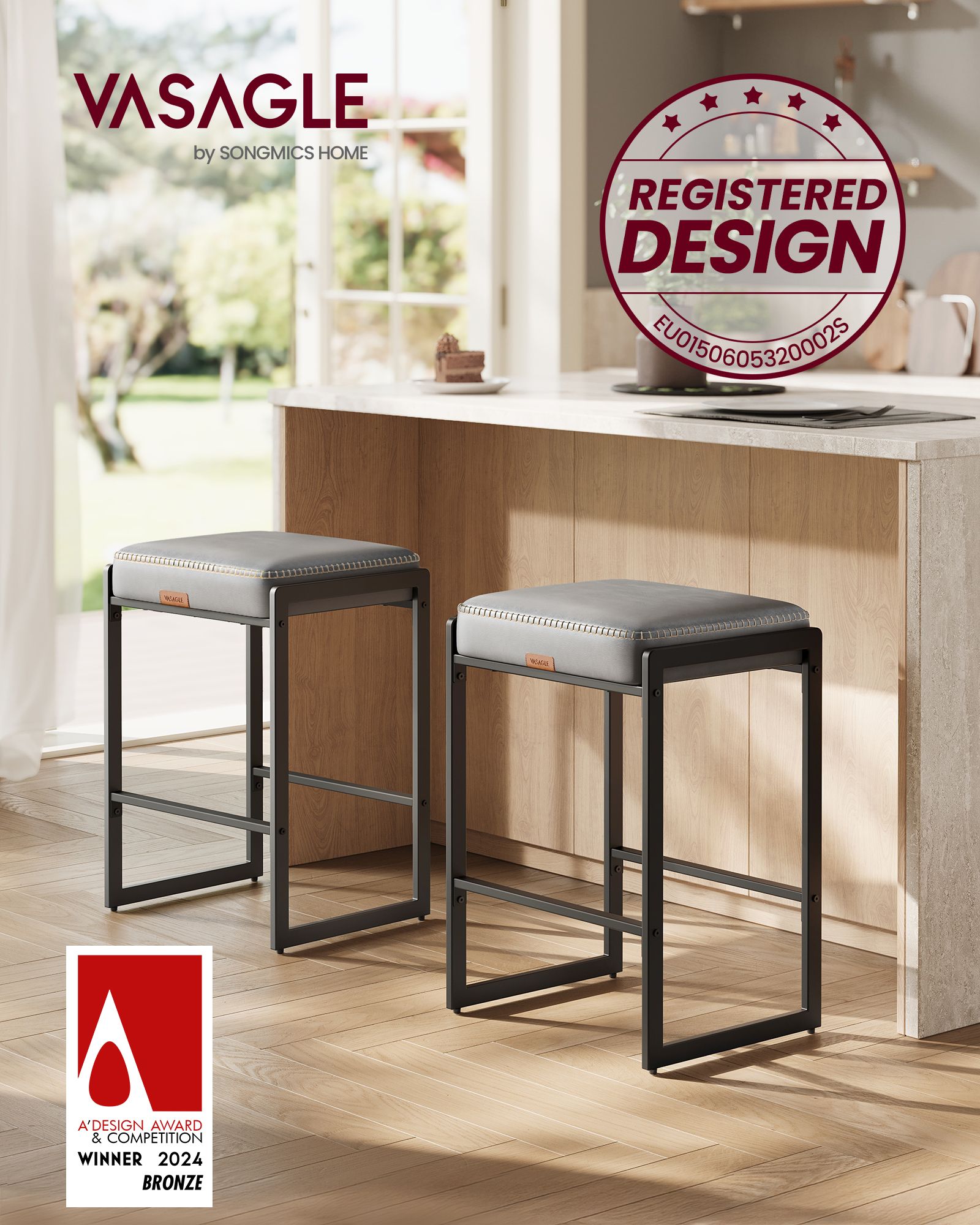 Bar Stools - Counter Height - PU Leather - 26 inch - Set of 4