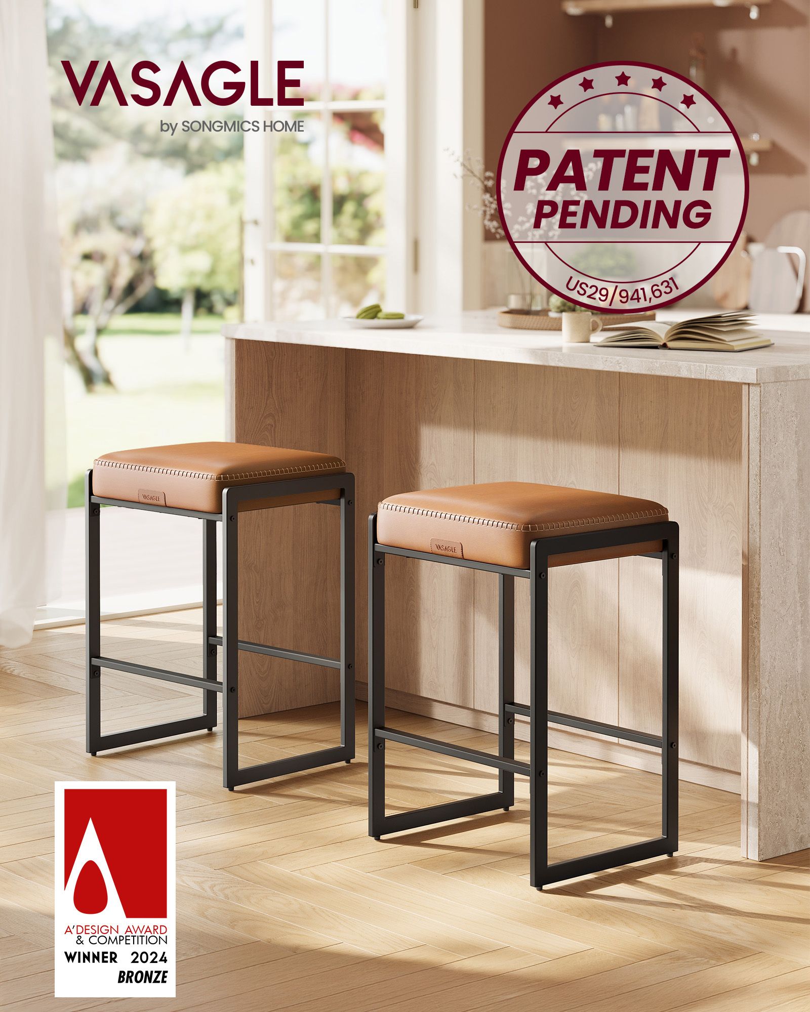 Bar Stools Set Of 4 - Counter Height - PU Leather - 26 Inch
