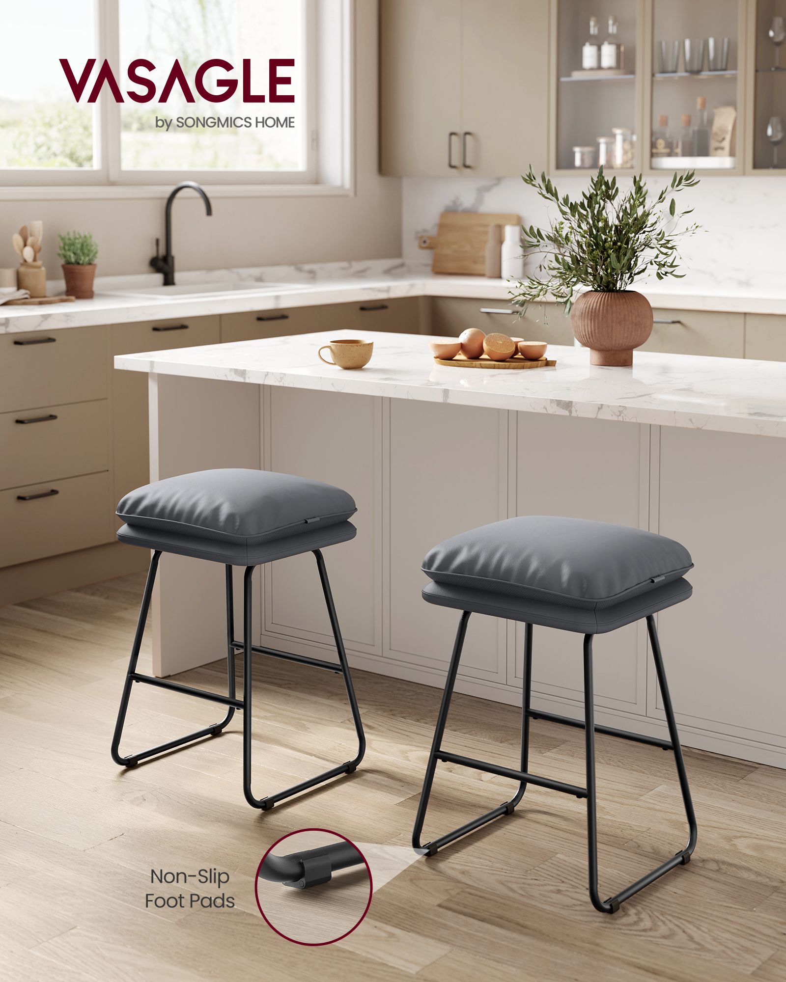Bar Stools Set of 2 with Soft Cushion and Sled Base - Slate Gray