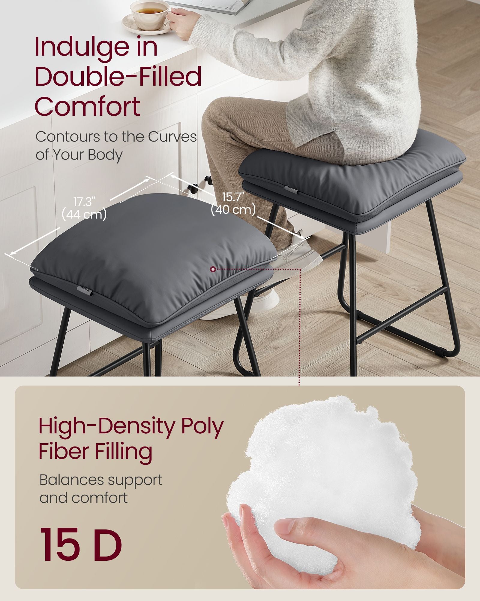 Bar Stools Set of 2 with Soft Cushion and Sled Base - Slate Gray