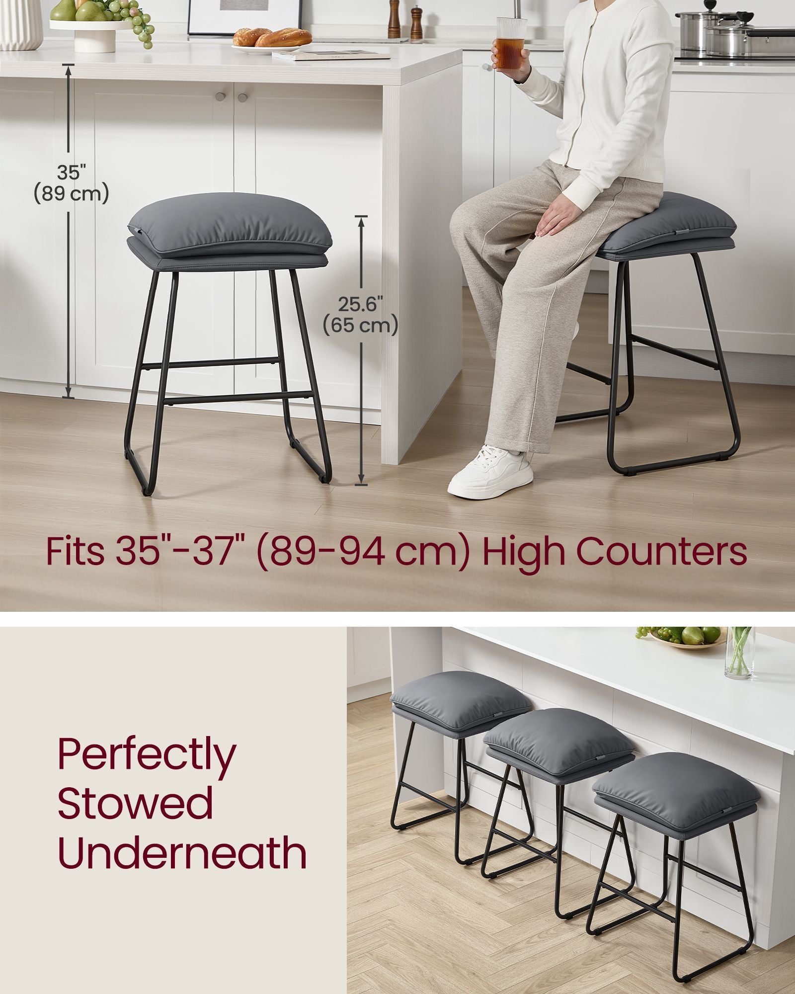 Bar Stools Set of 2 with Soft Cushion and Sled Base - Slate Gray