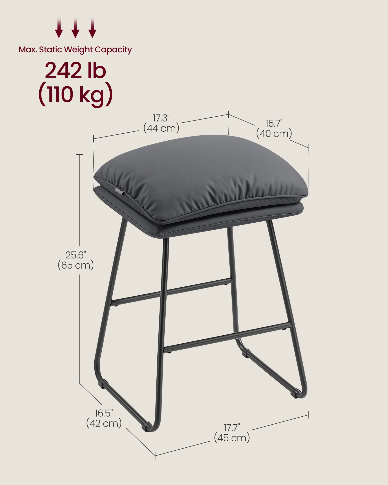 Bar Stools Set of 2 with Soft Cushion and Sled Base - Slate Gray