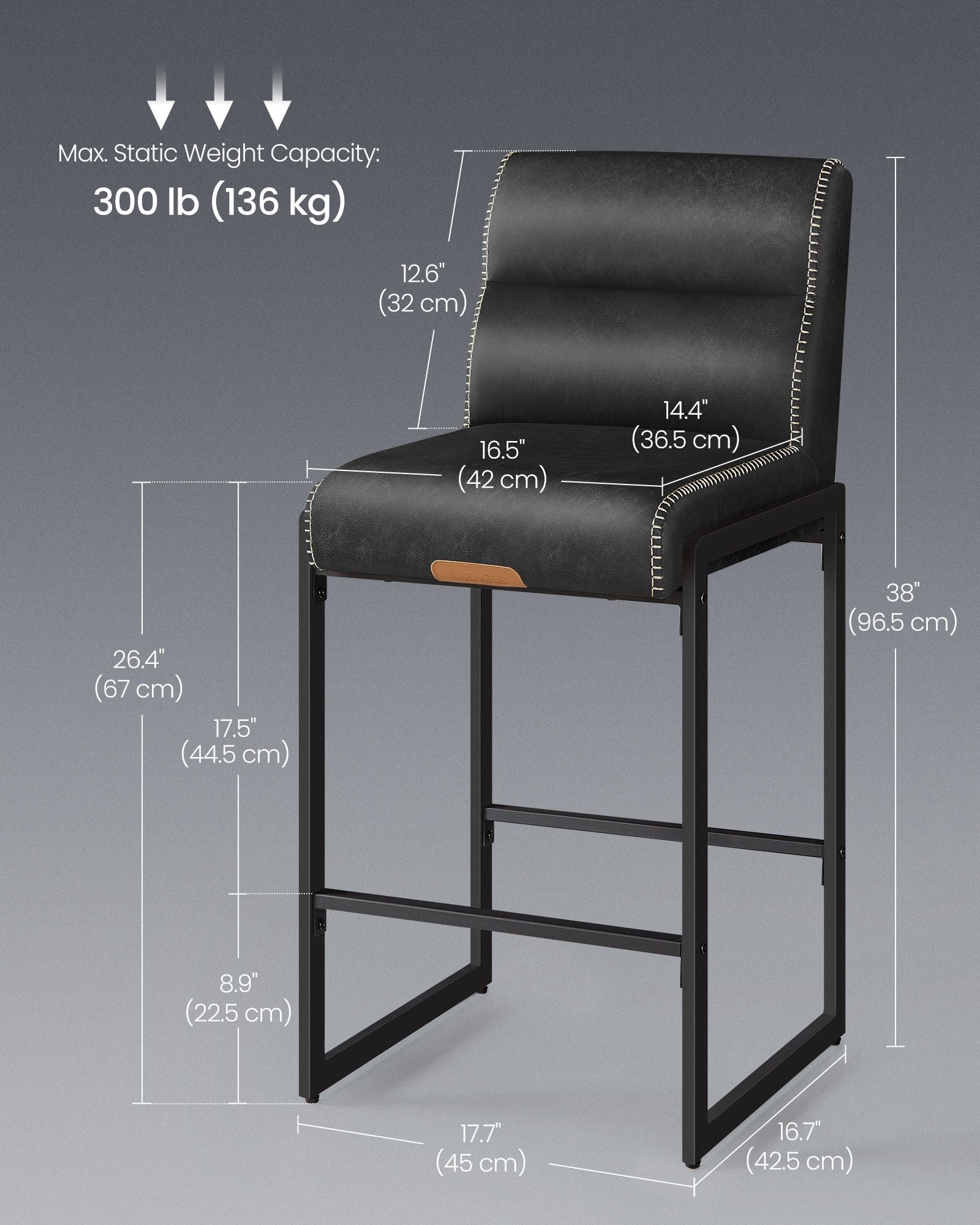 EKHO Collection - Bar Stools Set of 4 - Counter Height Stools with Backs - Ink Black - Ink Black