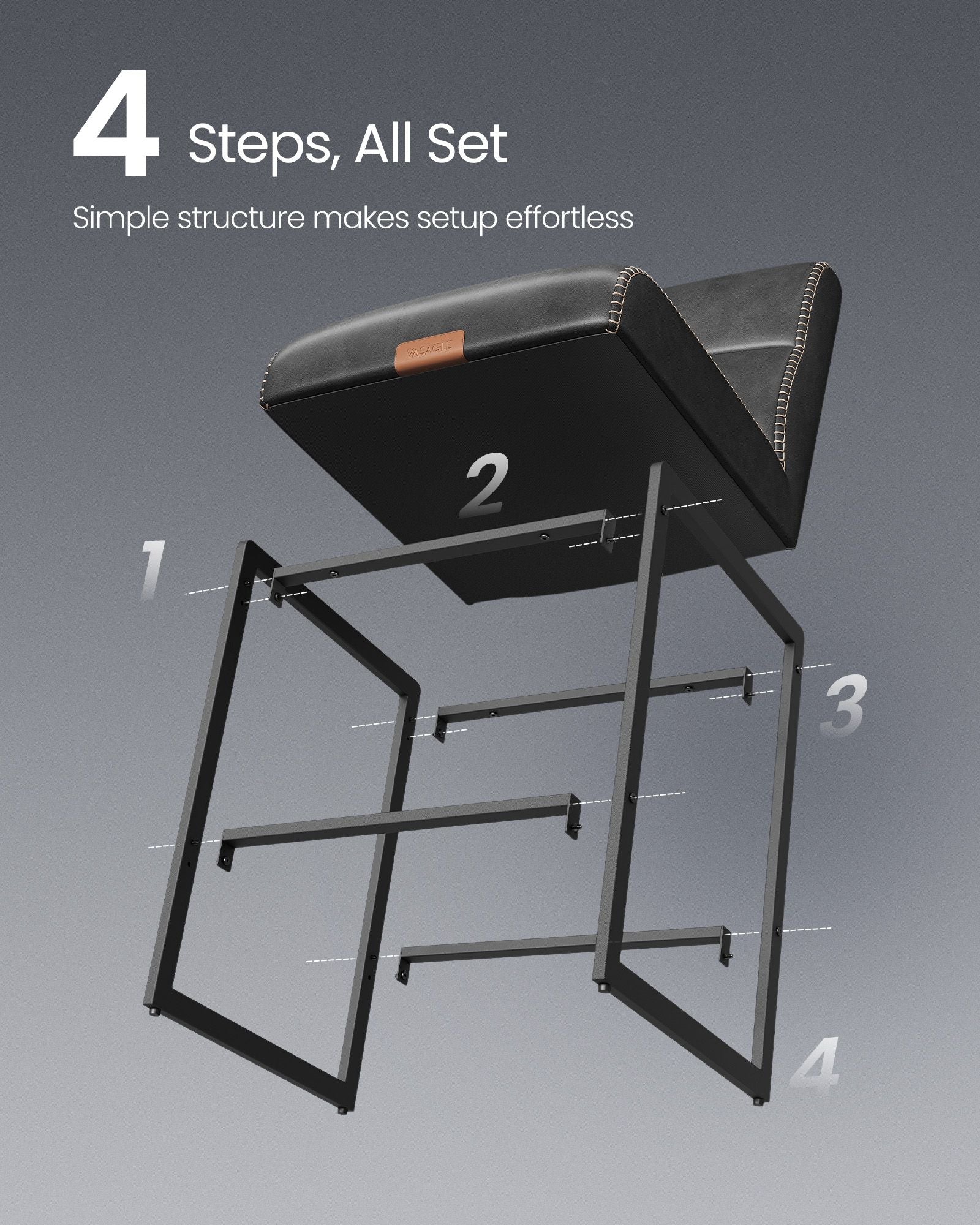 EKHO Collection - Bar Stools Set of 4 - Counter Height Stools with Backs - Ink Black - Ink Black