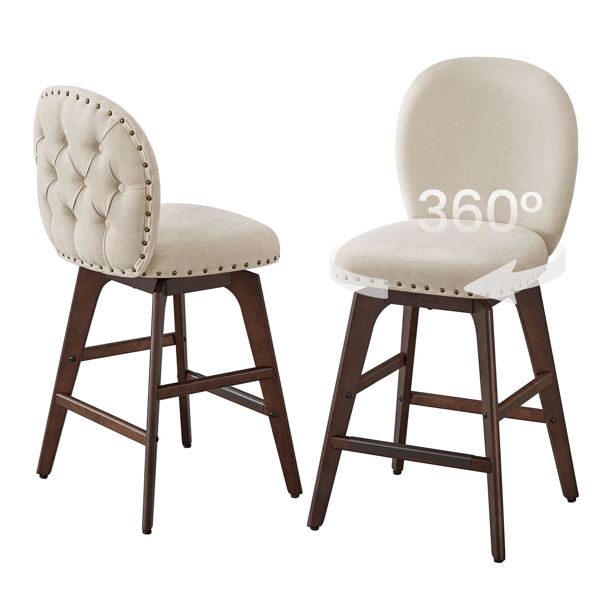 Bar Stools - Counter Height - Chenille Fabric - Solid Wood Legs - Set of 4
