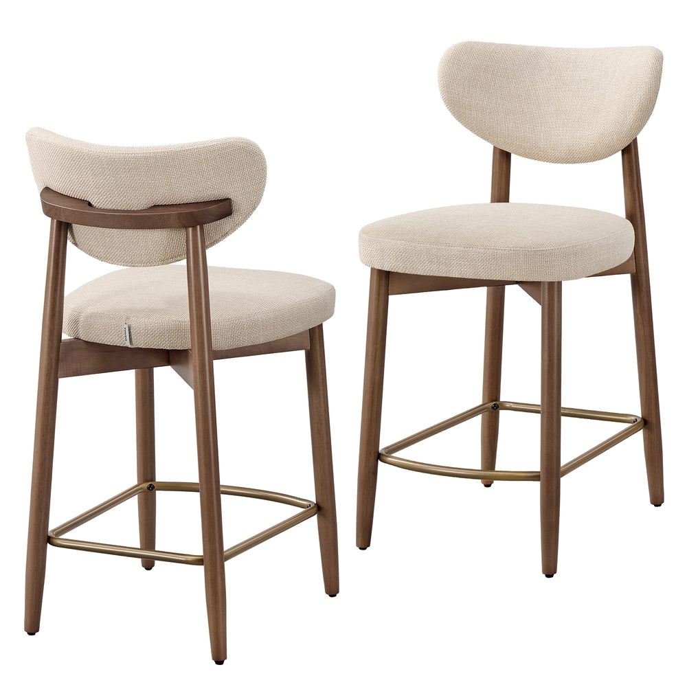 Upholstered Wooden Bar Stool with Back for Kitchen Island - Cappuccino Beige