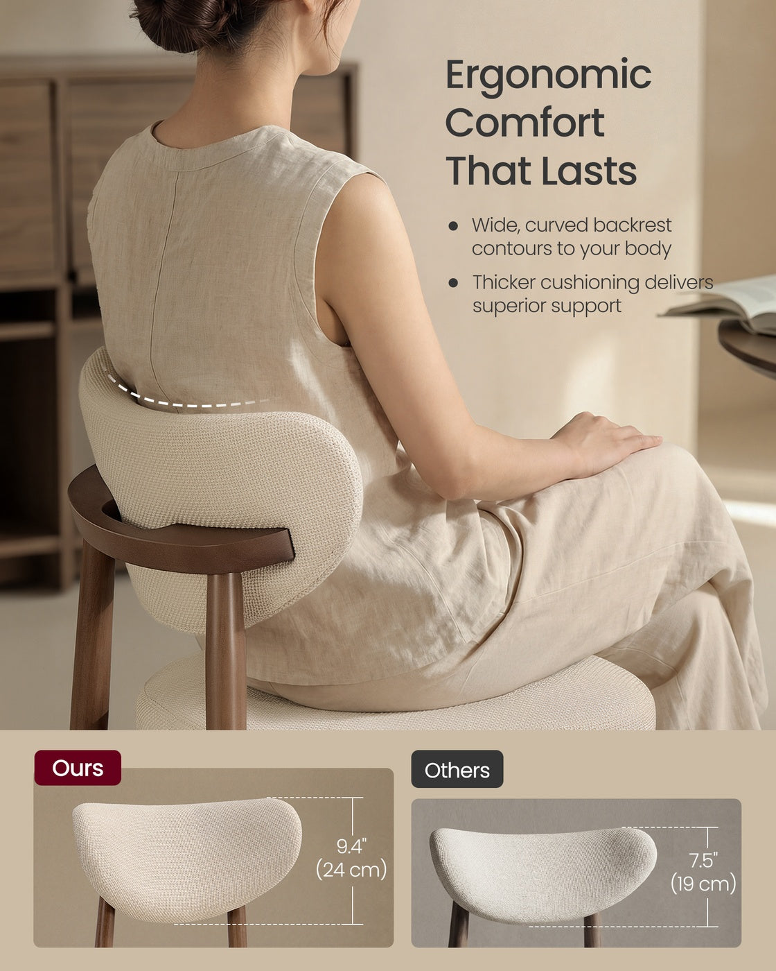 Upholstered Wooden Bar Stool with Back for Kitchen Island - Cappuccino Beige