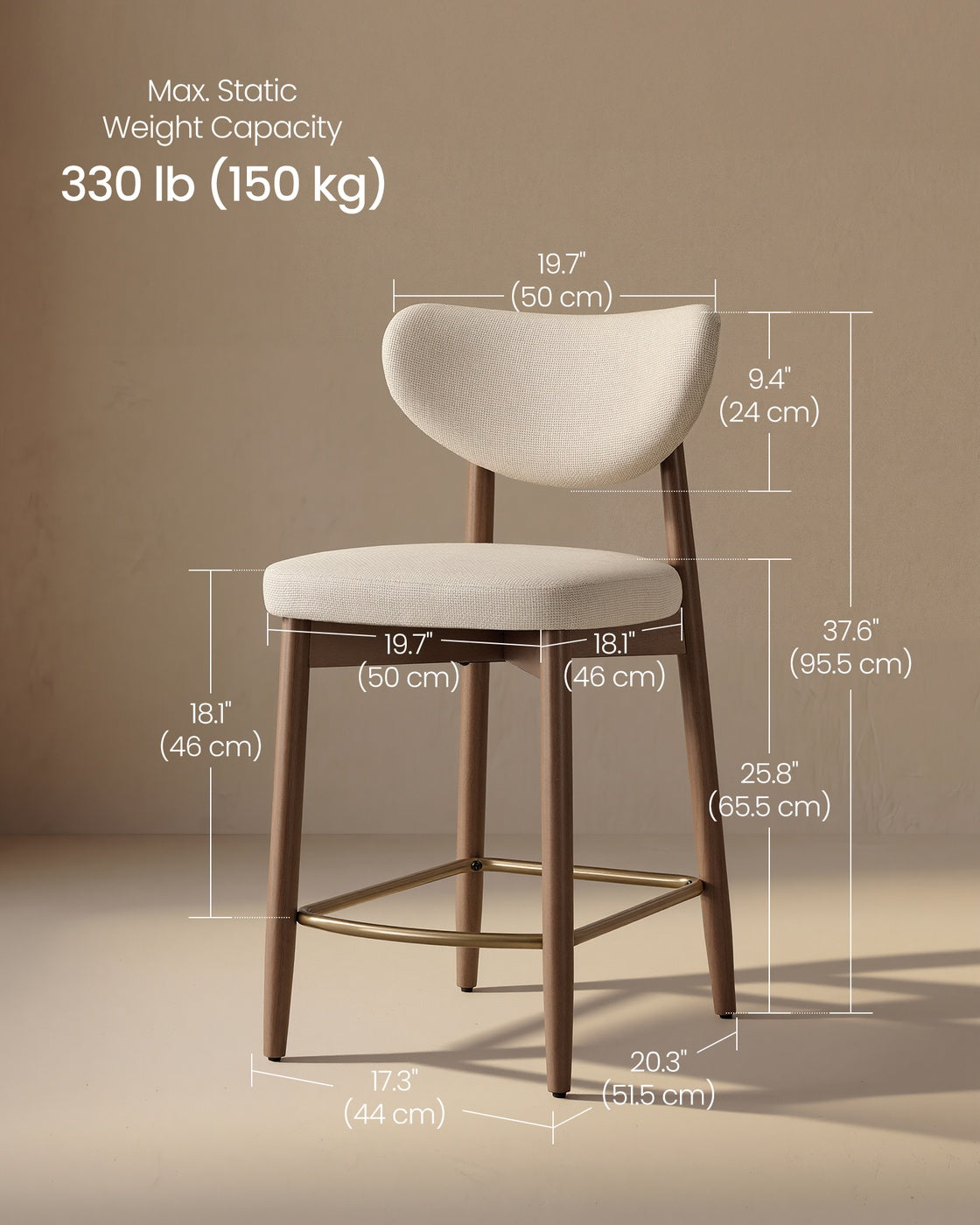 Upholstered Wooden Bar Stool with Back for Kitchen Island - Cappuccino Beige