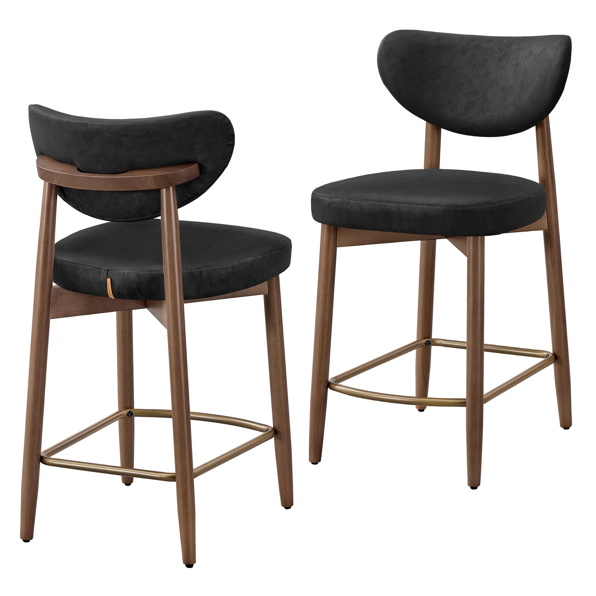 Upholstered Wooden Bar Stool with Back for Kitchen Island - Ink Black