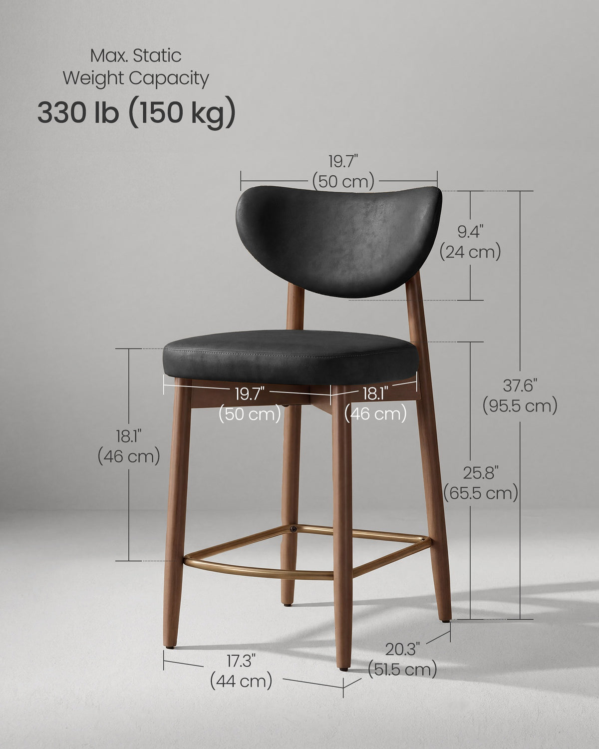Upholstered Wooden Bar Stool with Back for Kitchen Island - Set of 2