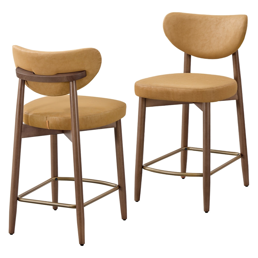Upholstered Wooden Bar Stool with Back for Kitchen Island - Caramel Brown