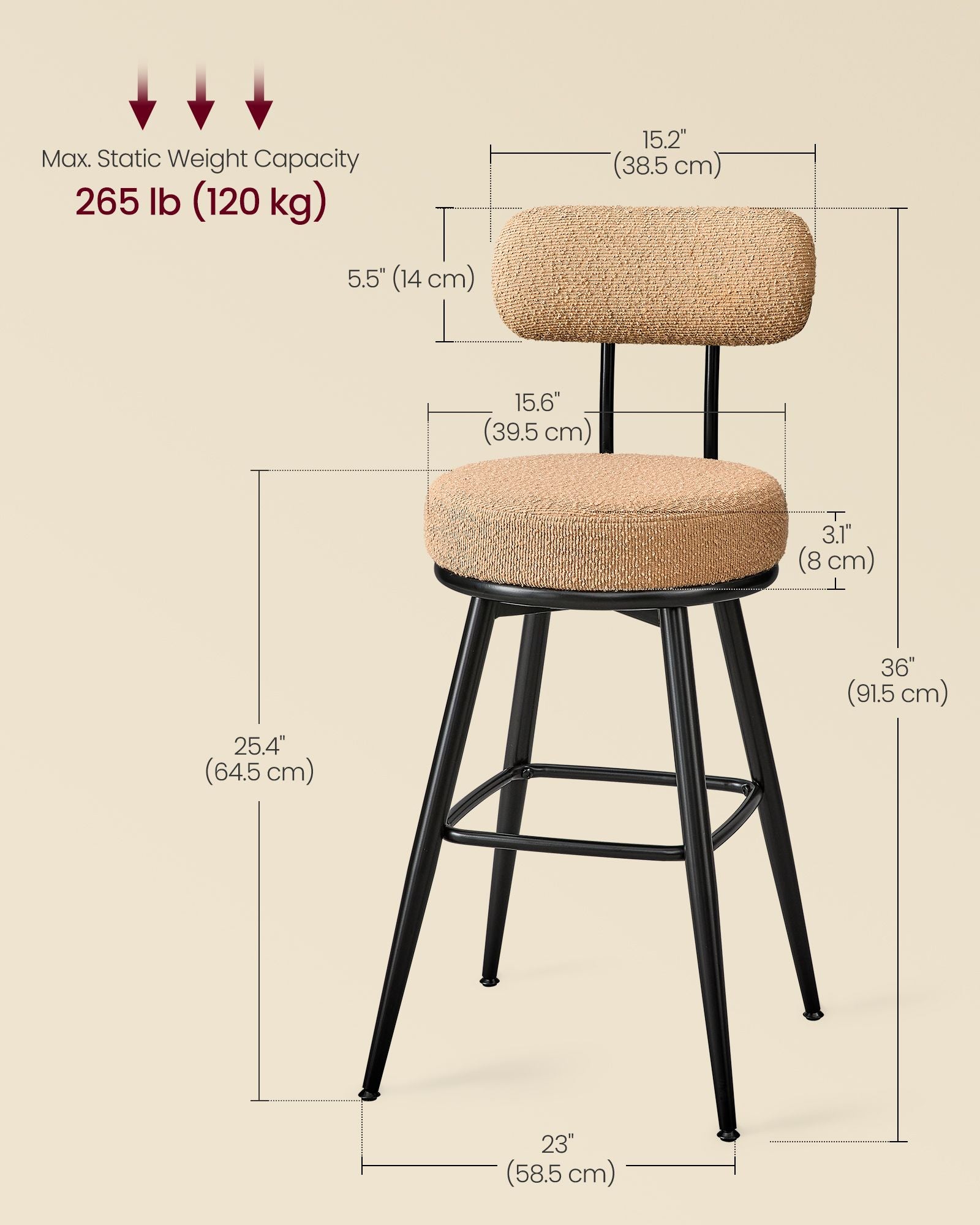 360° Swivel Bar Stools Set of 2 - 23"D x 23"W x 36"H