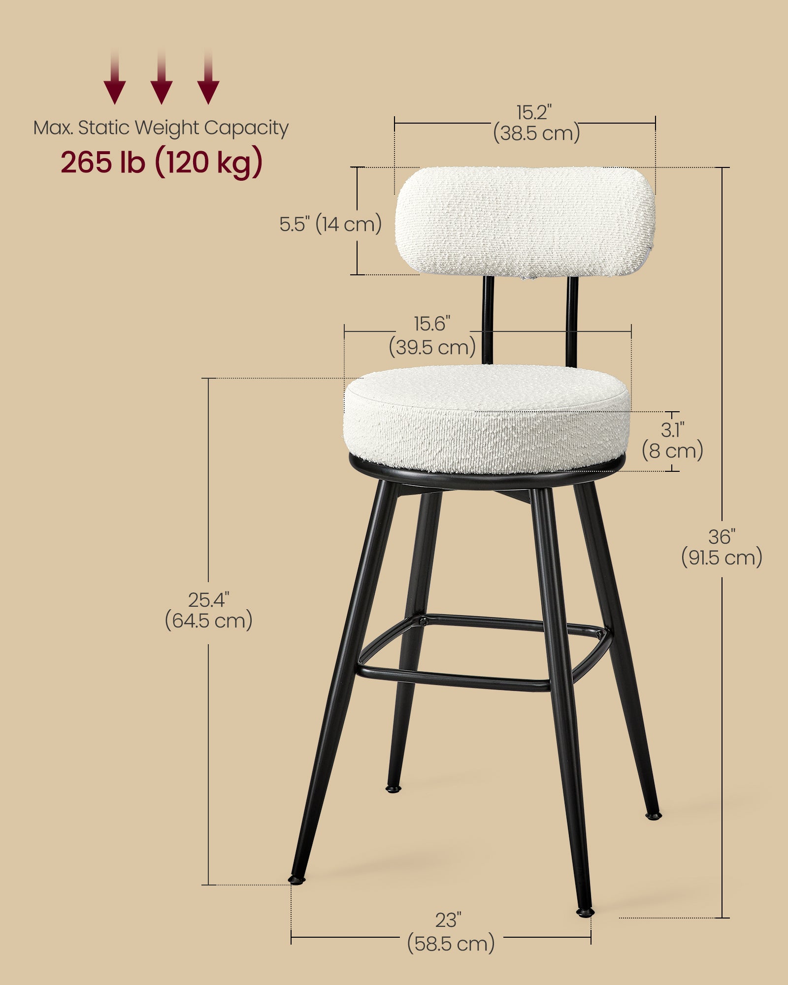 360° Swivel Bar Stools Set of 4 - 23"D x 23"W x 36"H