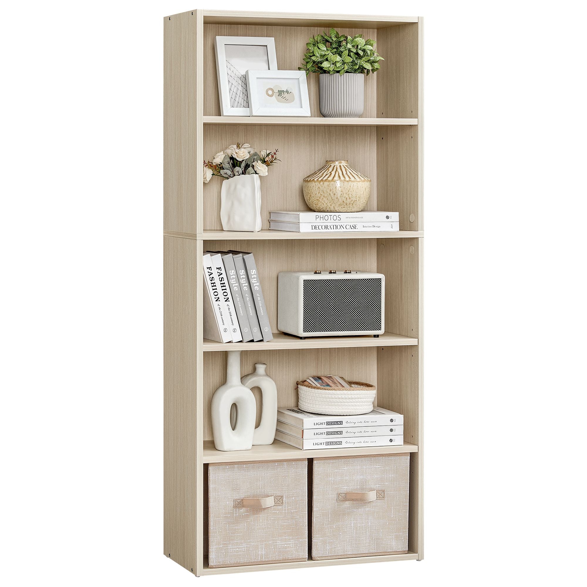 Custos Collection - Bookshelf - 5-Tier Bookcase - Book Shelf - Open Storage Shelf - 9.4 x 23.6 x 52.8 Inches - for Living Room - Home Office - Dinning Room - Natural Beige