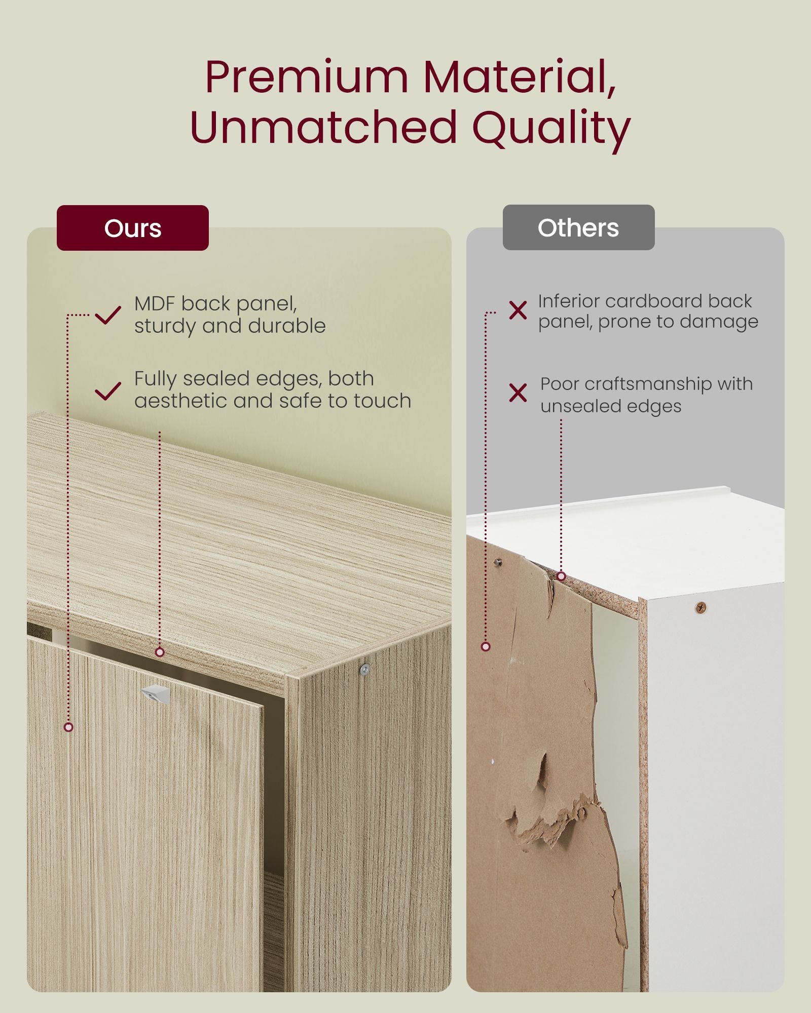 Custos Collection - Bookshelf - 5-Tier Bookcase - Book Shelf - Open Storage Shelf - 9.4 x 23.6 x 52.8 Inches - for Living Room - Home Office - Dinning Room - Natural Beige