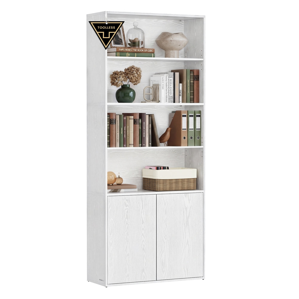 6-Tier Tall Bookcase With Cabinet Door - Snow White