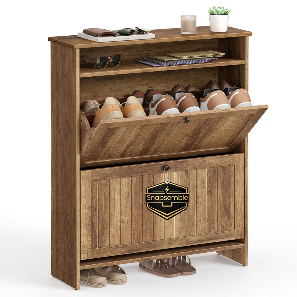 Shoe Cabinet with 2 Flip Drawers Honey Brown - Honey Brown