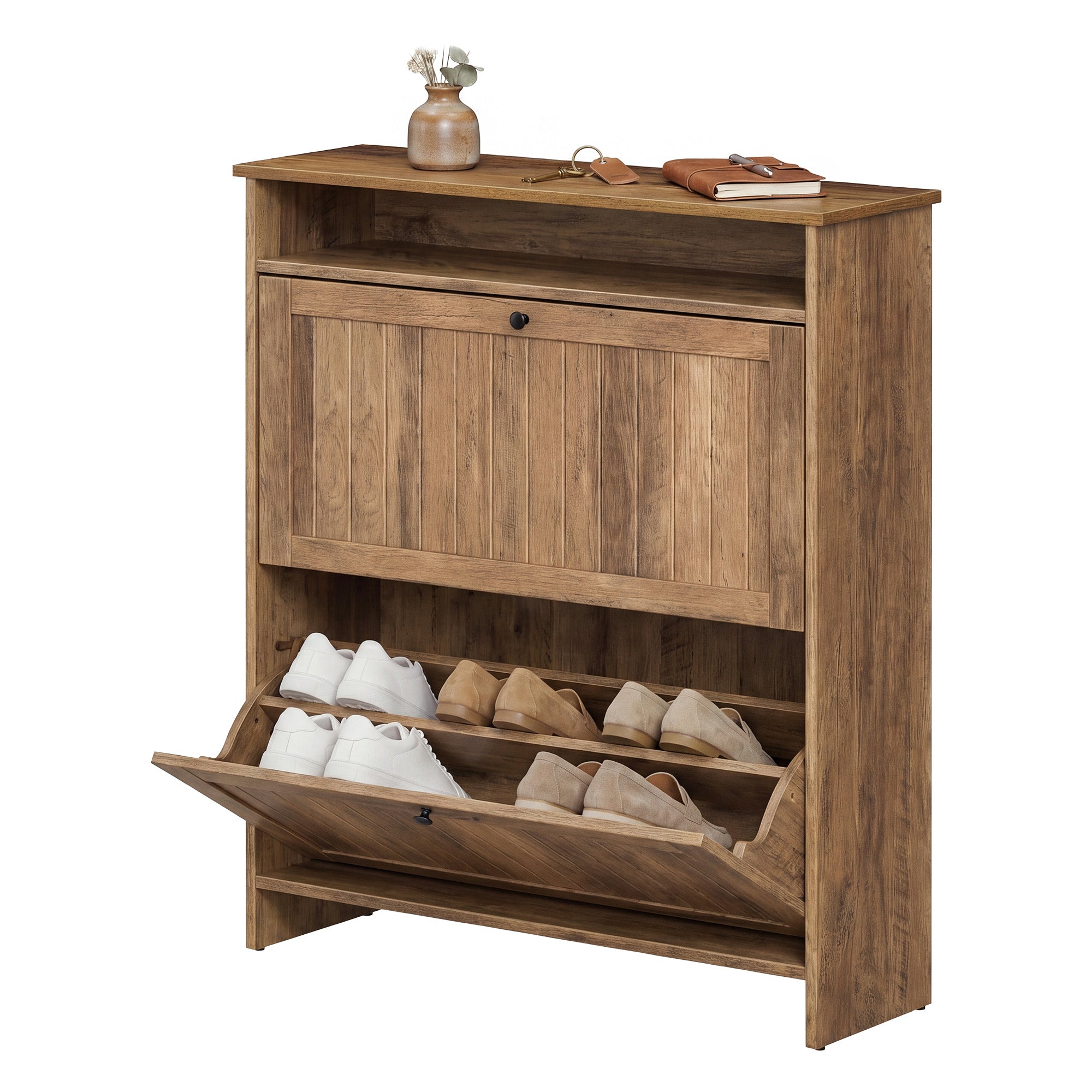 Shoe Cabinet With Flip-Down Drawers
