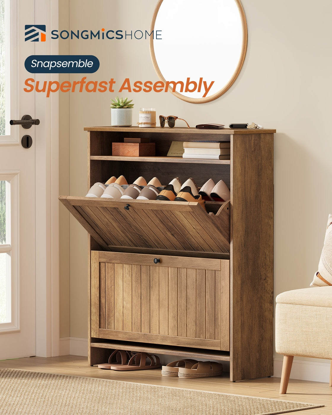 Shoe Cabinet with 2 Flip Drawers Honey Brown - Honey Brown