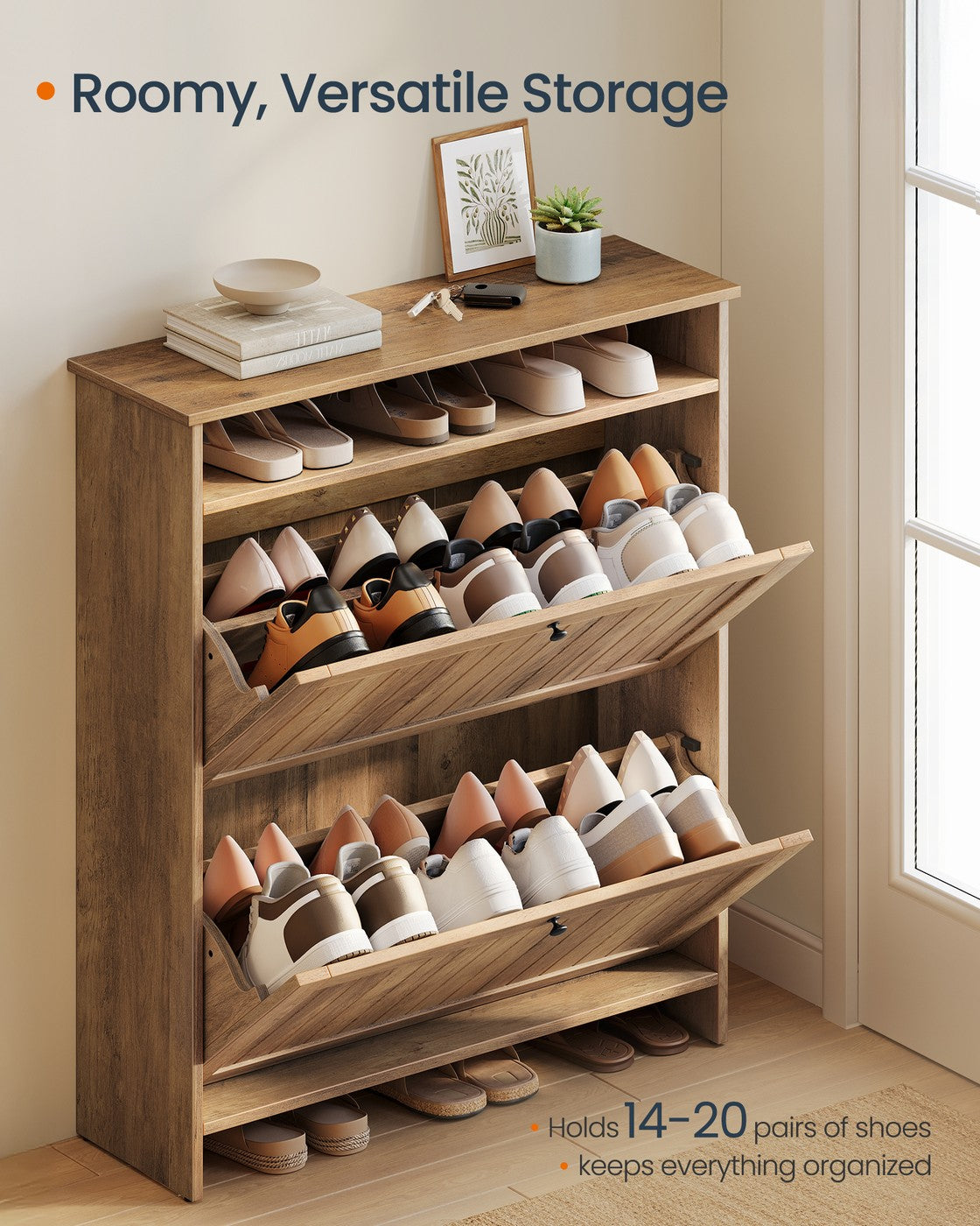 Shoe Cabinet with 2 Flip Drawers Honey Brown - Honey Brown