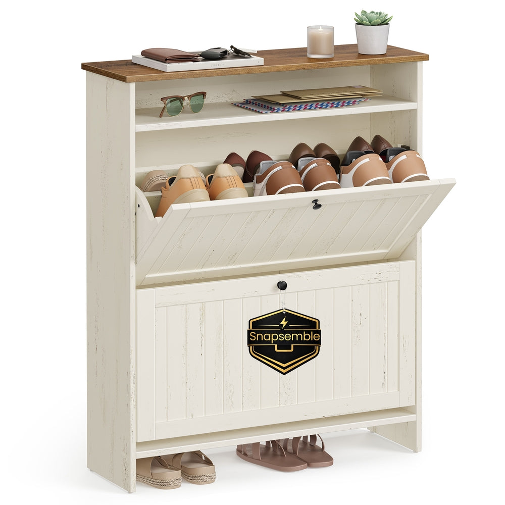 Shoe Cabinet with 2 Flip Drawers Honey Brown - Cloud White and Warm Brown