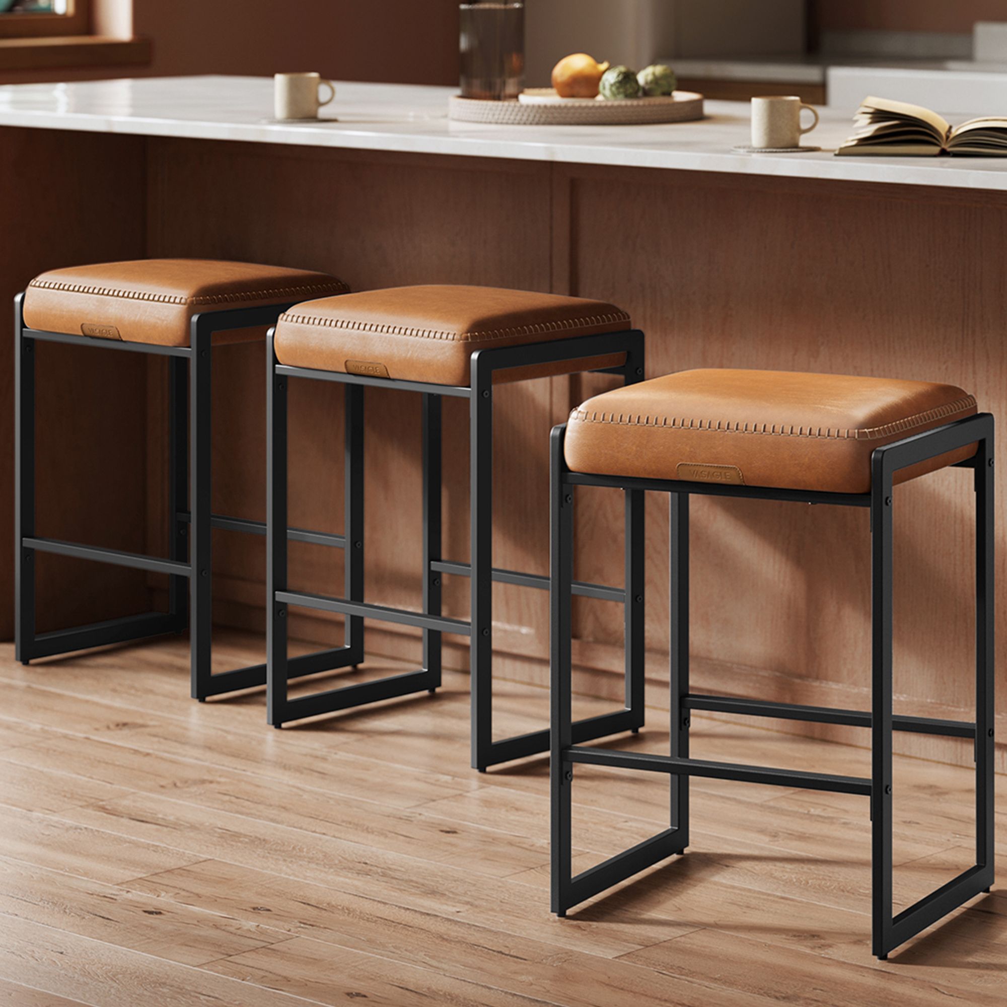 EKHO Collection Bar Stools Set of 3 - Caramel Brown