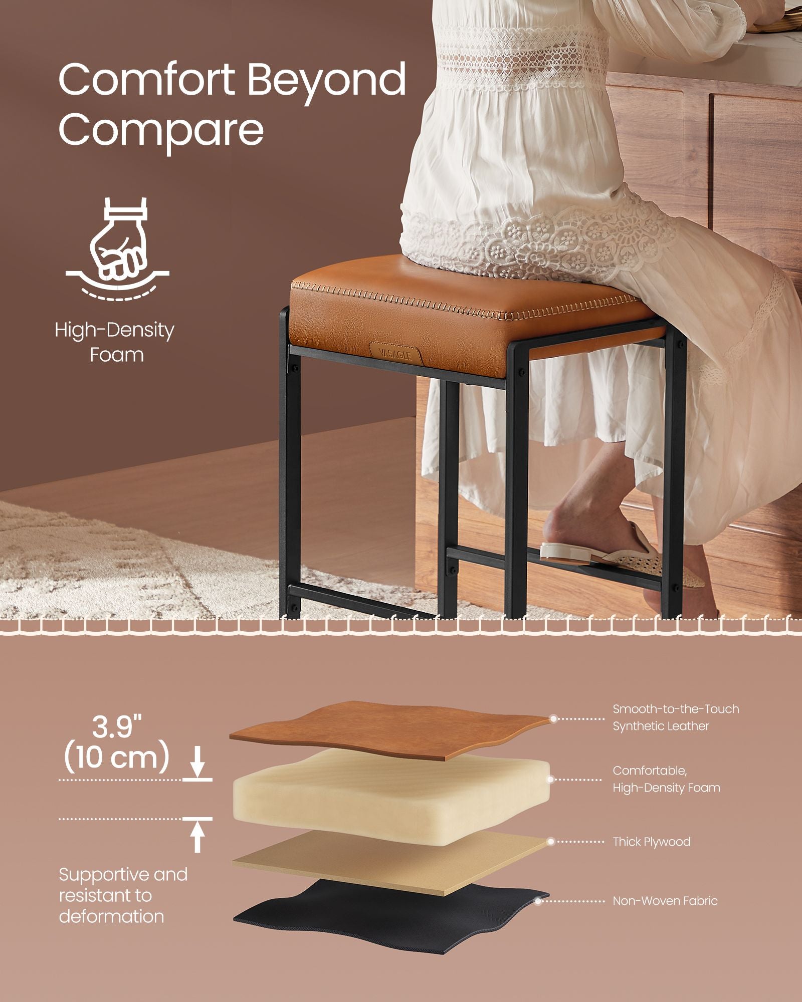 EKHO Collection Bar Stools Set of 3 - Caramel Brown