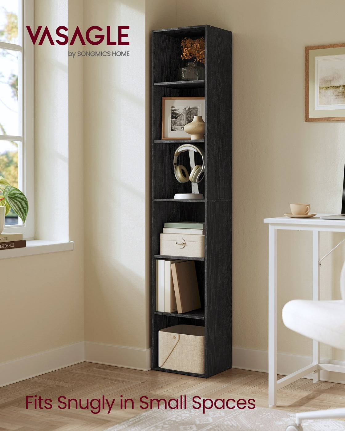 Tall Open Bookshelf - 63 Inch - Narrow With Open Storage Shelves
