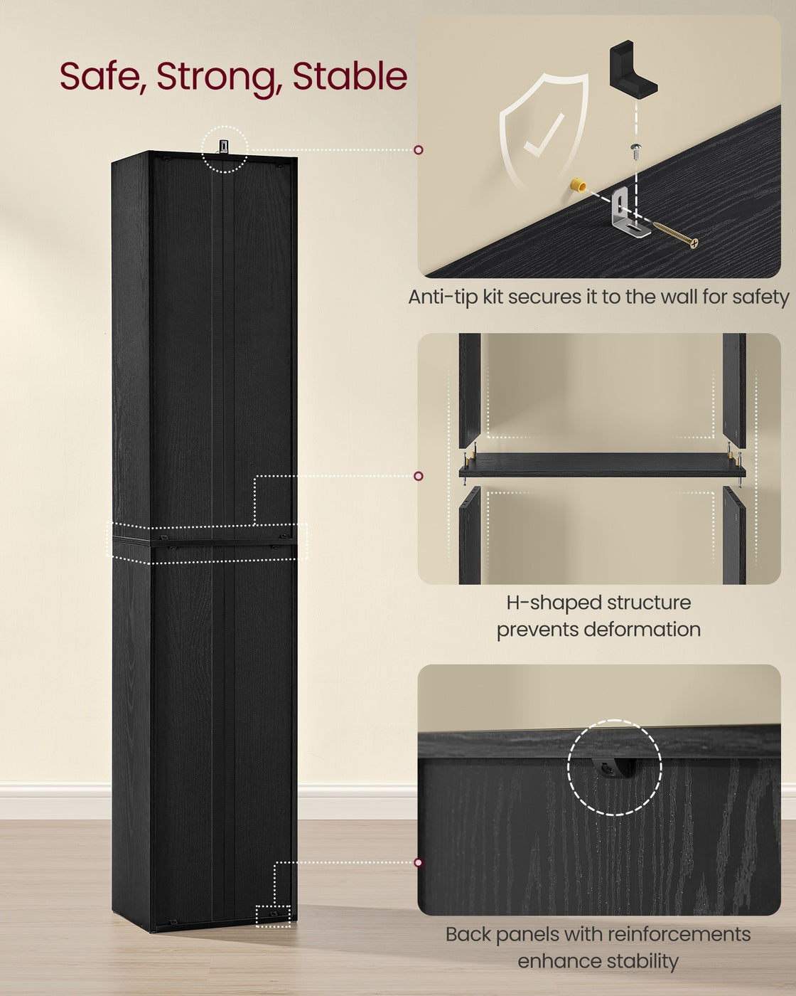 Tall Open Bookshelf - 63 Inch - Narrow With Open Storage Shelves
