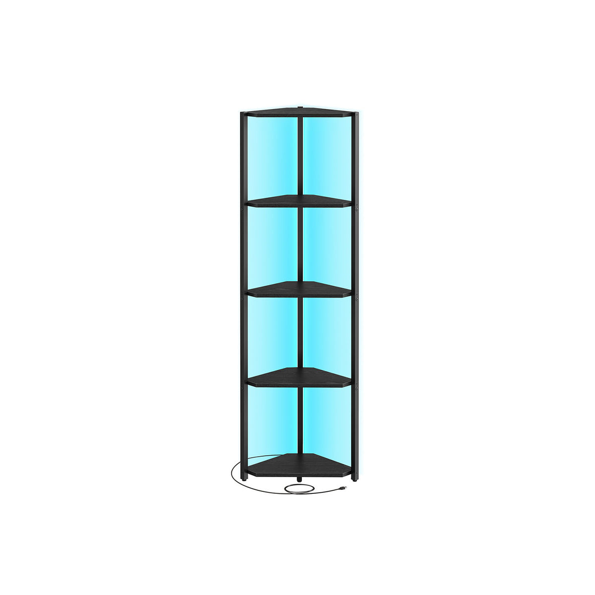 5-Tier Corner Bookshelf with LED Lights - Ebony Black