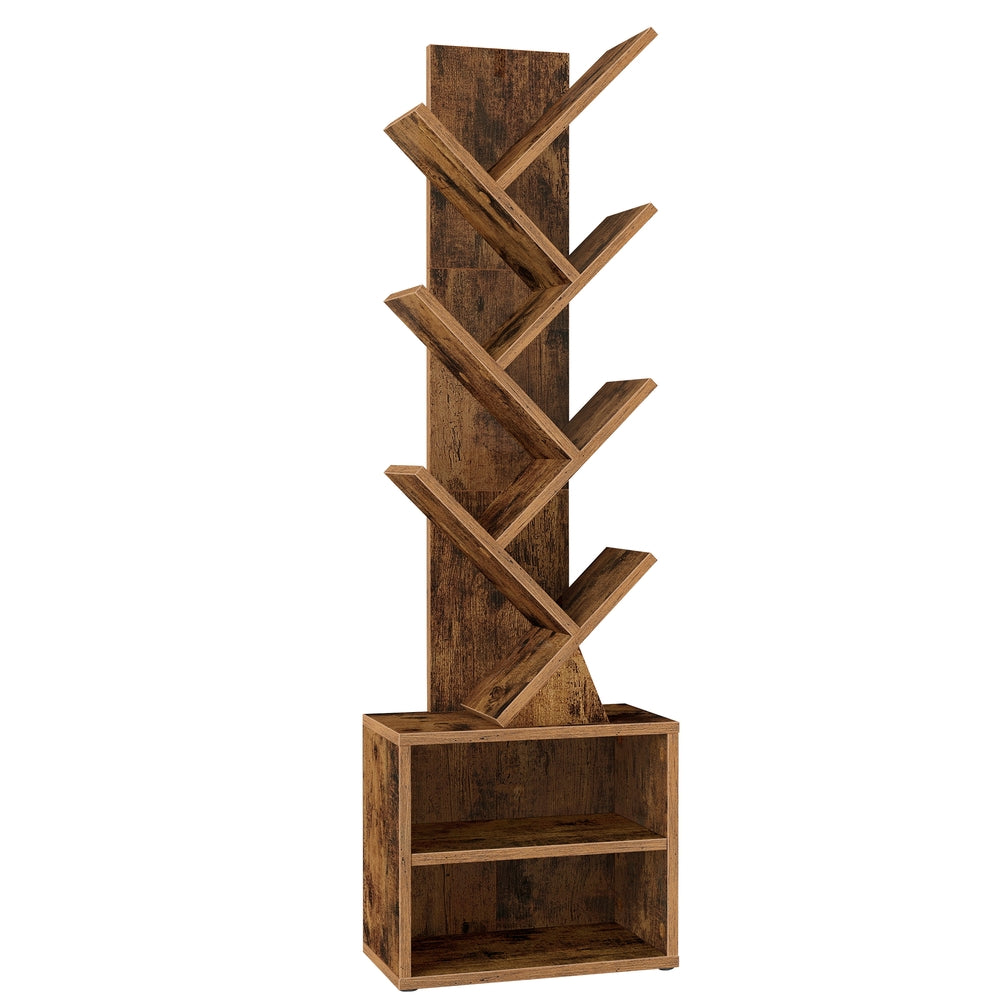 Tree-Style Bookshelf With Cabinet - Brown