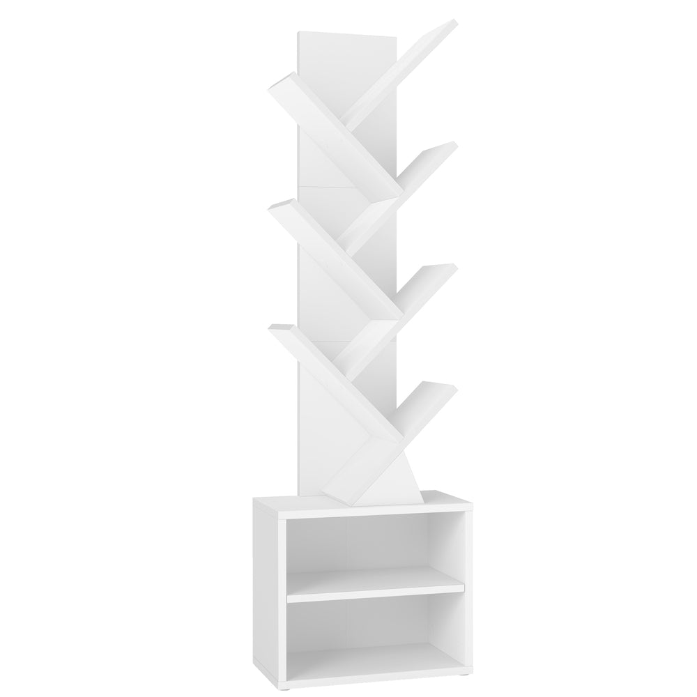 Tree-Style Bookshelf With Cabinet - White