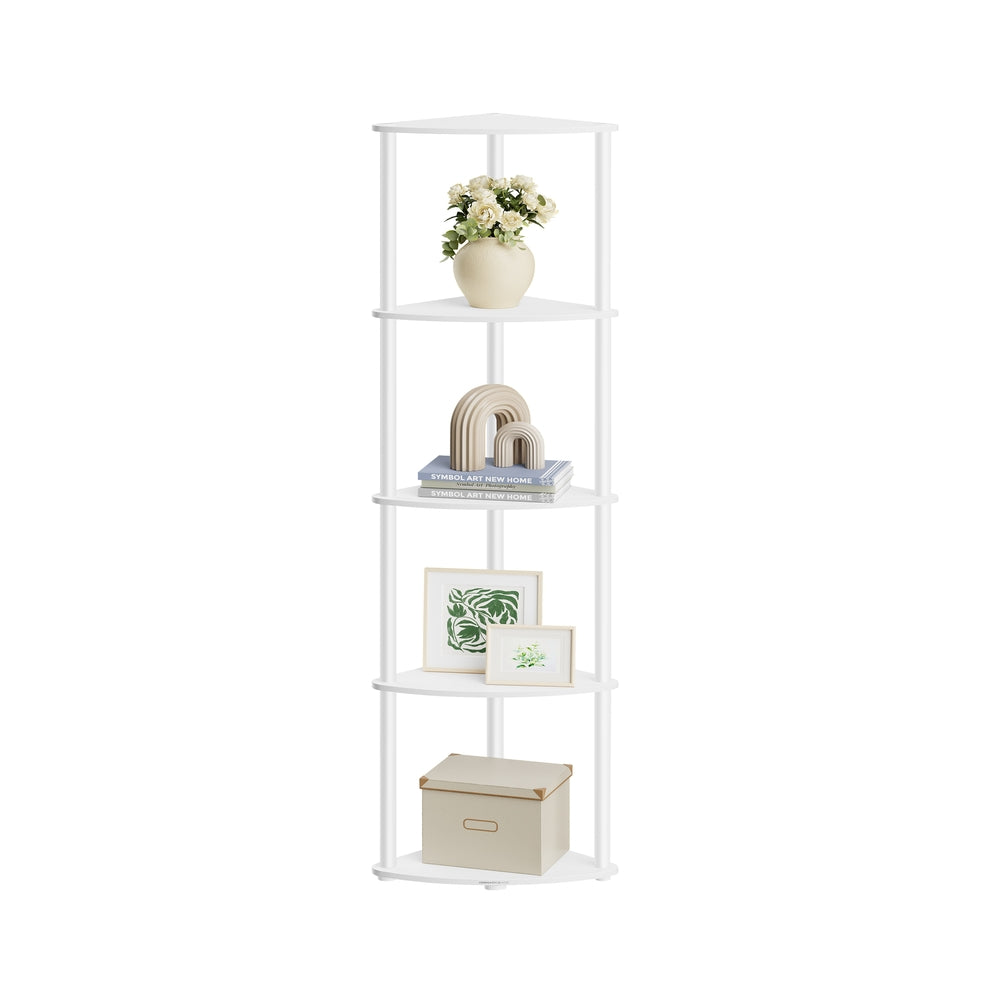 Corner Shelf - Superfast Toolless Assembly - 5-Tier Corner Standing Shelf - Corner Shelf Stand - Snow White
