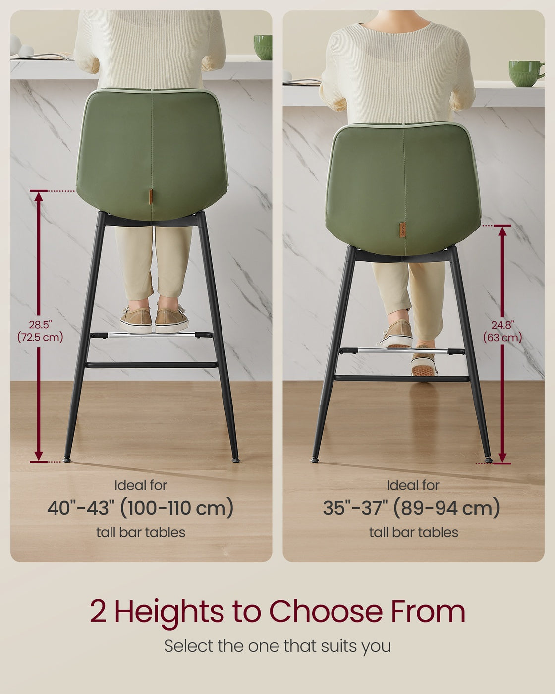 Counter Height Bar Stools - With Back - Set of 2