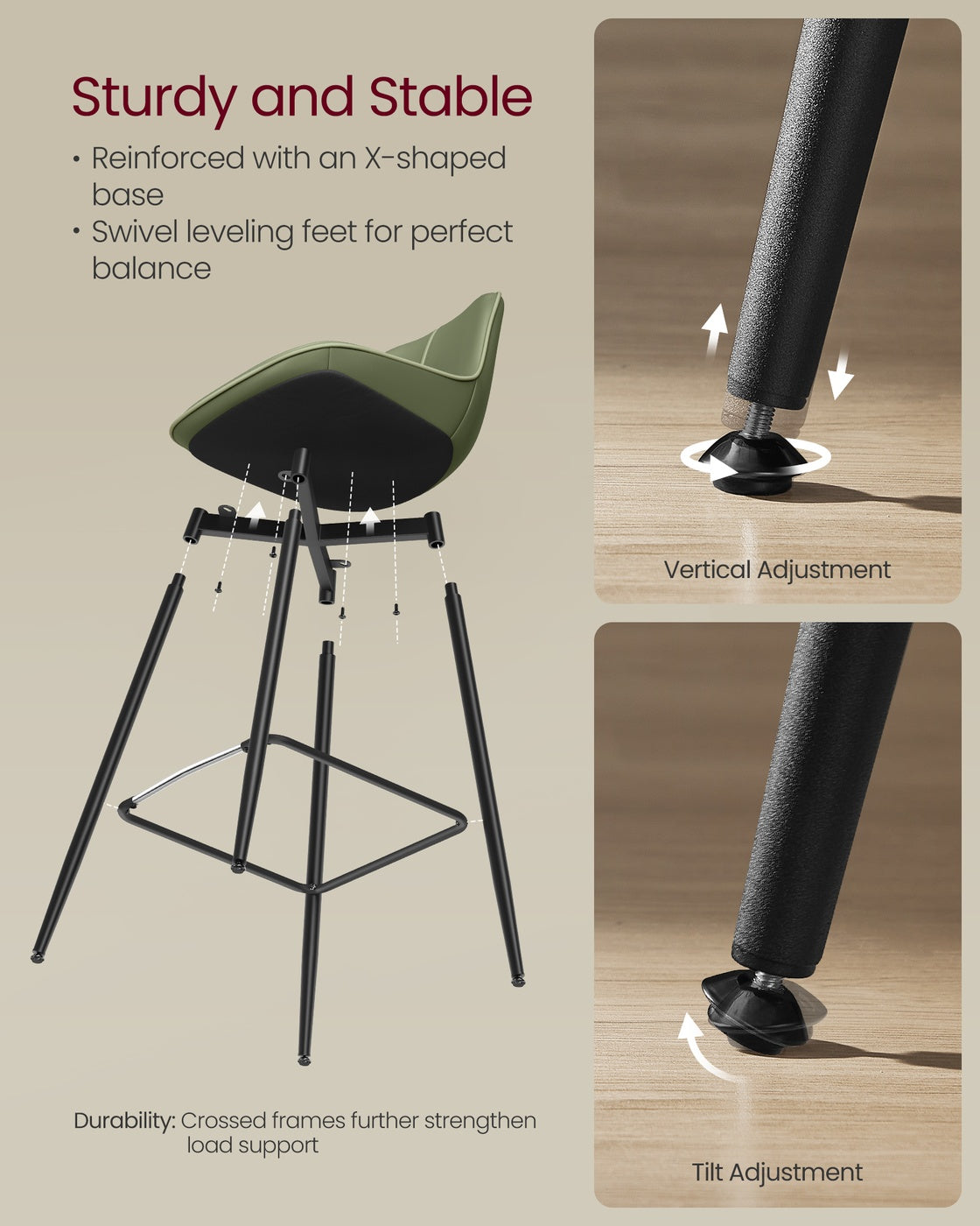 Counter Height Bar Stools - With Back - Set of 2