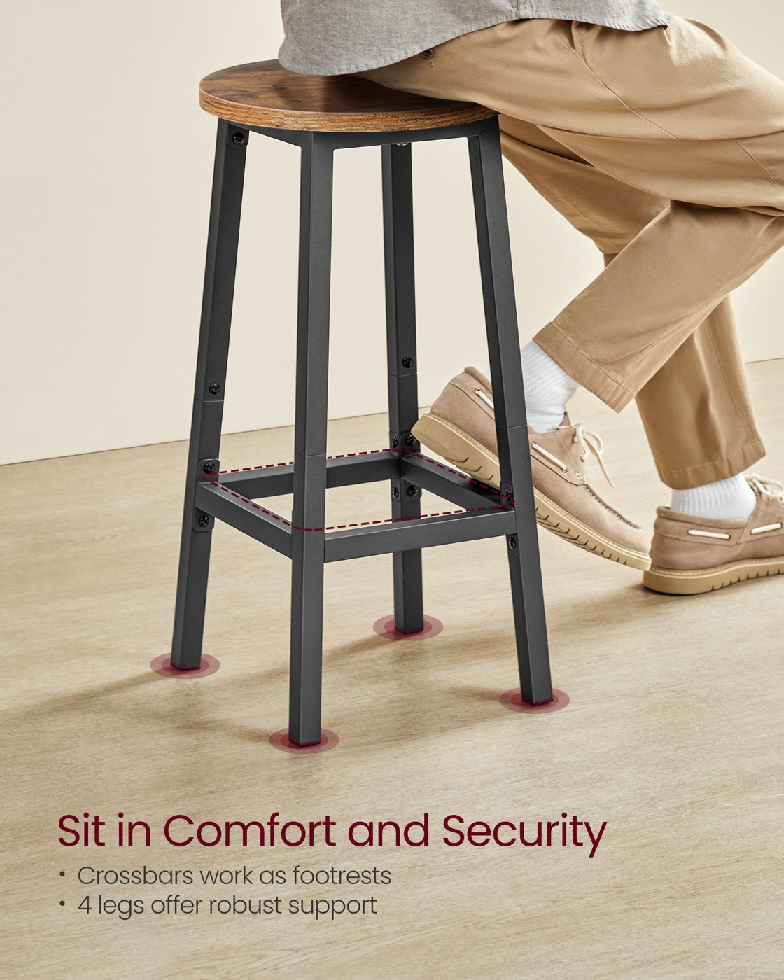 Set of Industrial Bar Stools with Steel Frame