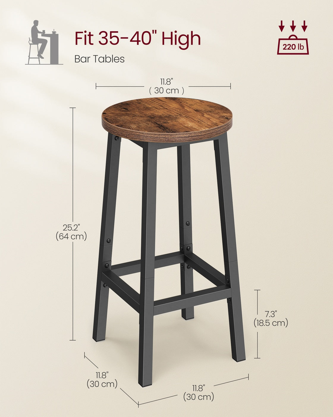 Set of Industrial Bar Stools with Steel Frame
