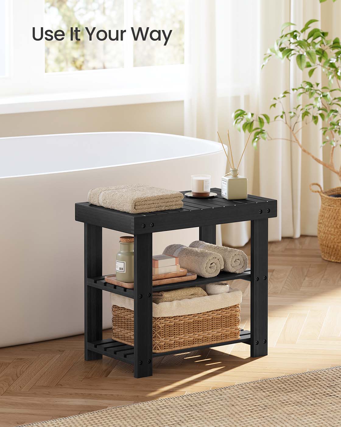 Shoe Rack Bench 3-Tier Bamboo Shoe Storage Organizer Ink Black - Ink Black