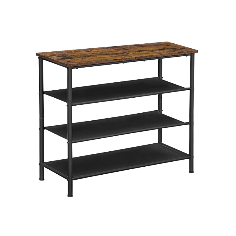 4 Tier Shoe Storage Rack for 9-12 Pairs of Shoes - Rustic Brown, Black