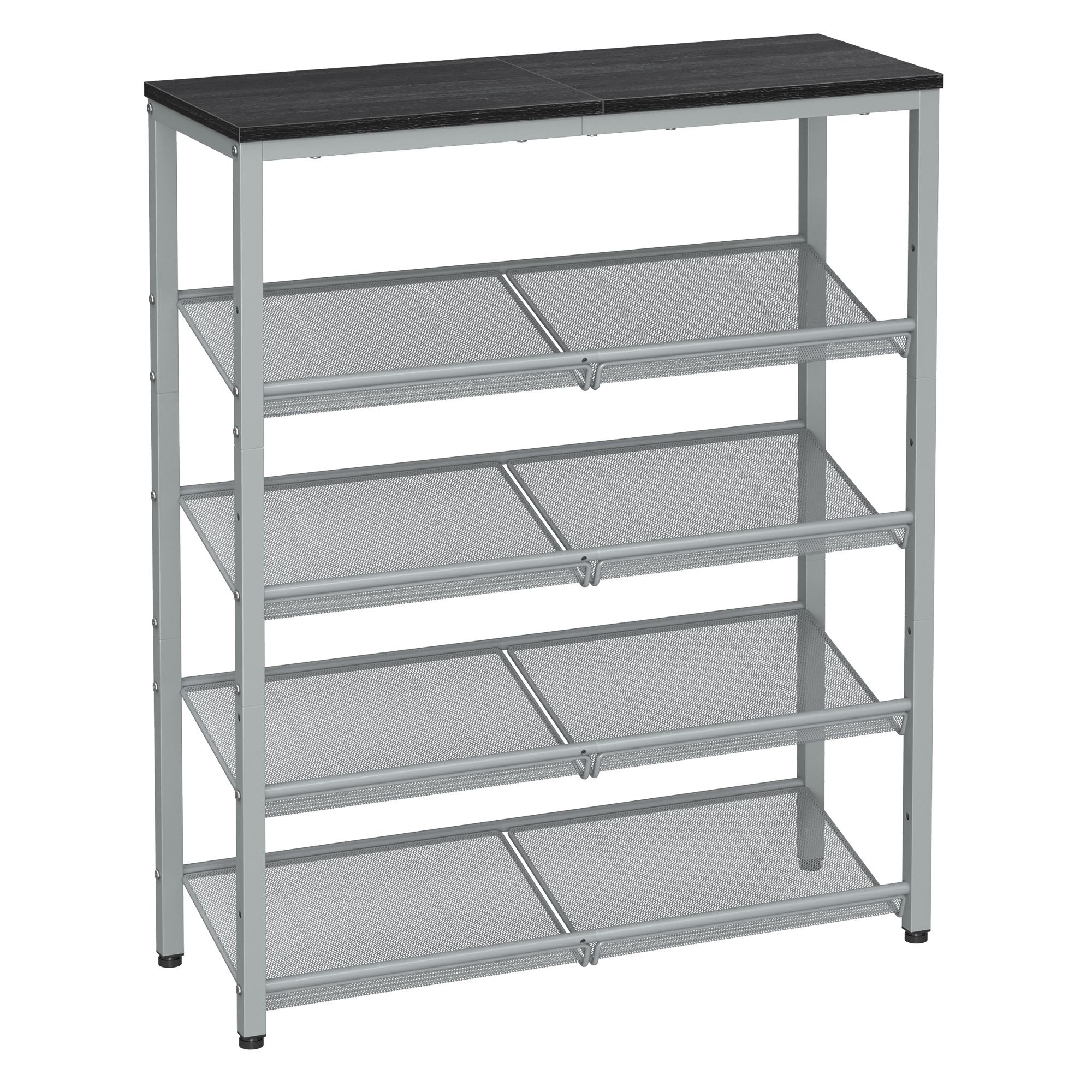 5-Tier Shoe Rack - Storage Shelves - Brown and Black - Charcoal Grey, Metallic Silver