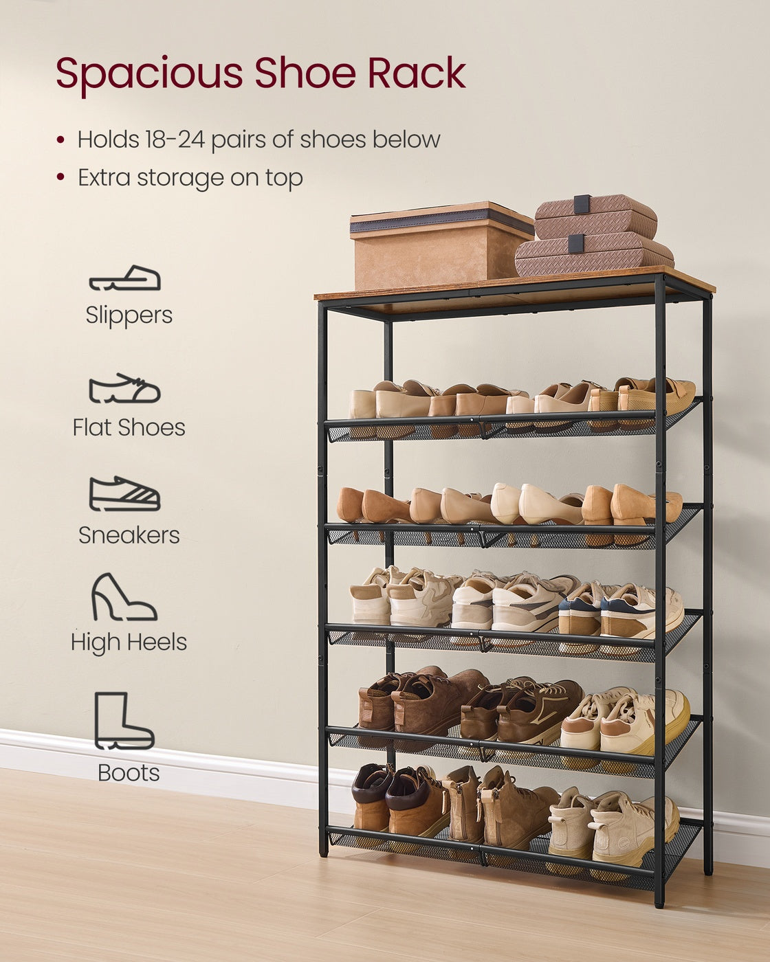 Adjustable Shoe Rack with Storage Shelves for Entryway