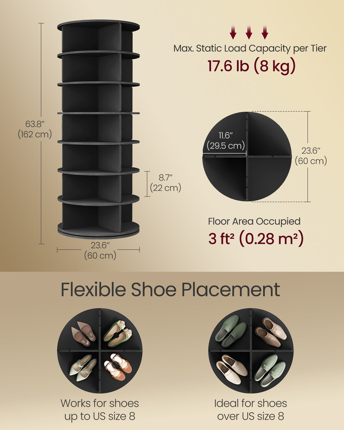 7-Tier Rotating Shoe Rack Tower - Free Standing 360 Degree Spinning Shoe Organizer